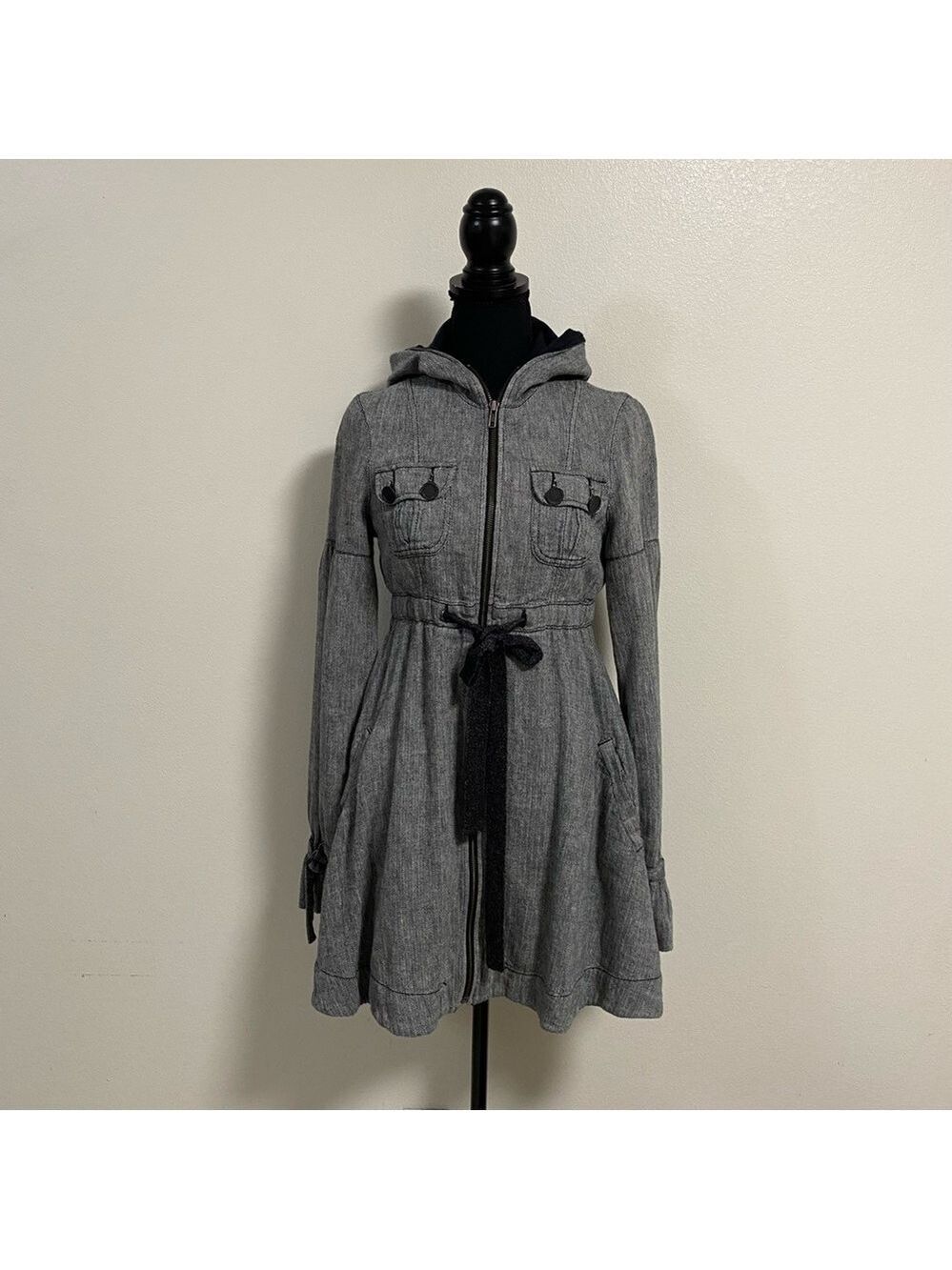 Free People Jacket Women’s Size 4 Grey Herringbone Dress jacket linen cotton